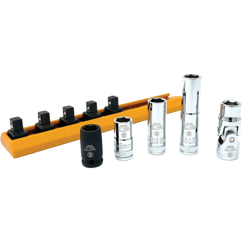 Chrome Finish Socket Set with Rail, 5 Pieces, 1/4" Drive Size Groupe Belzile Dickner