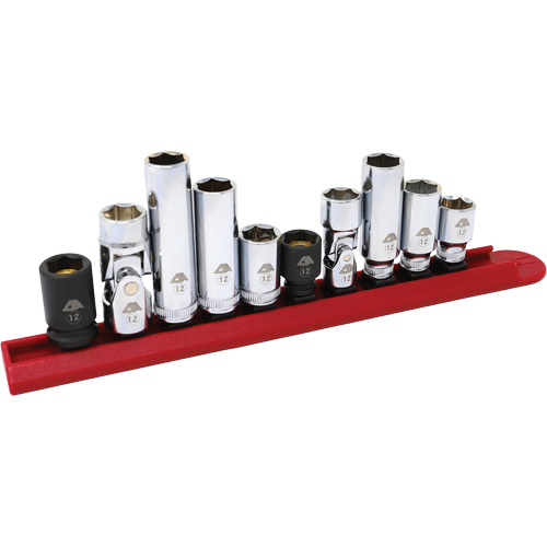 Chrome Finish Socket Set with Rail, 10 Pieces, 1/4"/3/8" Drive Size Groupe Belzile Dickner