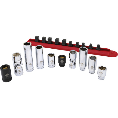 Chrome Finish Socket Set with Rail, 10 Pieces, 1/4"/3/8" Drive Size Groupe Belzile Dickner