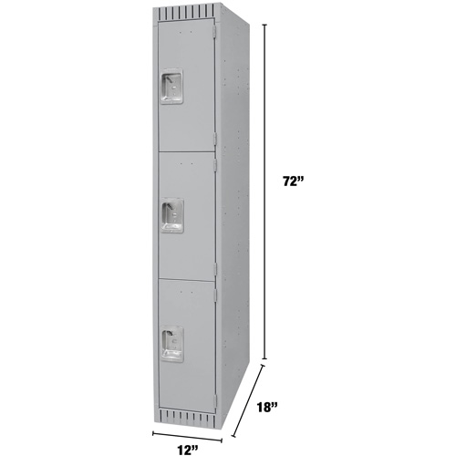 Lockers, 3 -tier, 12" x 18" x 72", Steel, Grey, Knocked Down Groupe Belzile Dickner