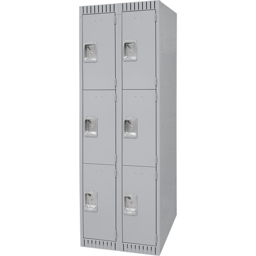 Lockers, 3 -tier, Bank of 2, 24" x 18" x 72", Steel, Grey, Knocked Down Groupe Belzile Dickner