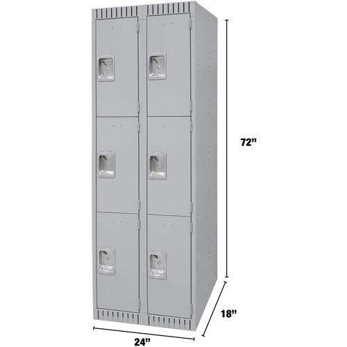 Lockers, 3 -tier, Bank of 2, 24" x 18" x 72", Steel, Grey, Knocked Down Groupe Belzile Dickner