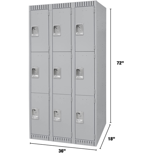 Casiers, 3 niveaux, Bloc de 3, 36" x 18" x 72", Acier, Gris, D&eacute;mont&eacute; Groupe Belzile Dickner