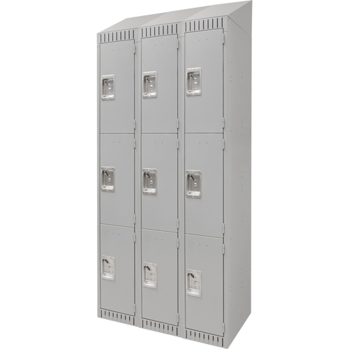 Lockers, 3 -tier, Bank of 3, 36" x 18" x 82", Steel, Grey, Knocked Down Groupe Belzile Dickner