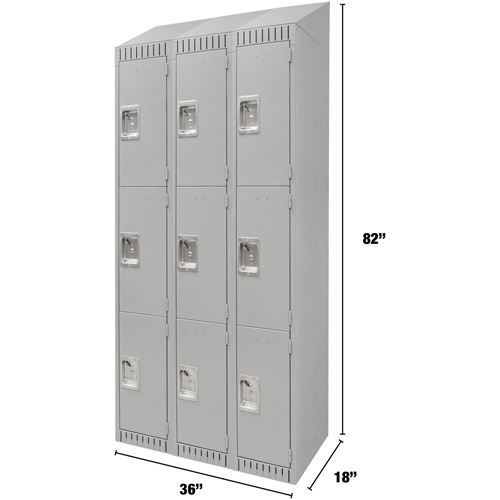 Lockers, 3 -tier, Bank of 3, 36" x 18" x 82", Steel, Grey, Knocked Down Groupe Belzile Dickner