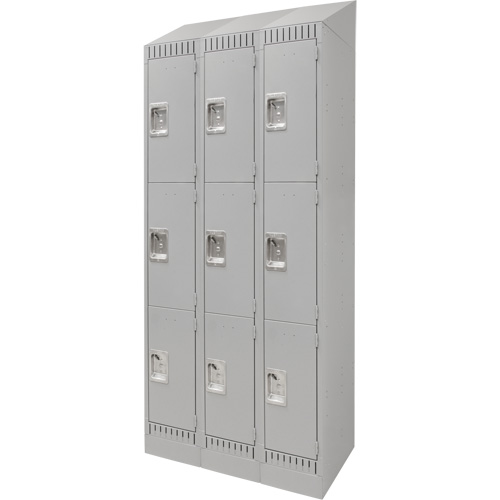 Lockers, 3 -tier, Bank of 3, 36" x 18" x 86", Steel, Grey, Knocked Down Groupe Belzile Dickner