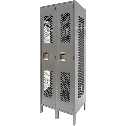 Vented Lockers, Bank of 2, 24" x 18" x 78", Steel, Grey, Knocked Down, Perforated Groupe Belzile Dickner