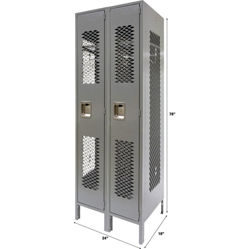 Vented Lockers, Bank of 2, 24" x 18" x 78", Steel, Grey, Knocked Down, Perforated Groupe Belzile Dickner