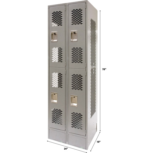 Casiers ventil&eacute;s, 2 niveaux, Bloc de 2, 24" x 18" x 78", Acier, Gris, D&eacute;mont&eacute;, Perfor&eacute; Groupe Belzile Dickner