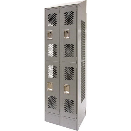 Vented Lockers, 2 -tier, Bank of 2, 24" x 18" x 88", Steel, Grey, Knocked Down, Perforated Groupe Belzile Dickner