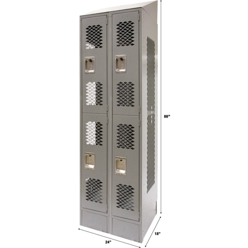 Vented Lockers, 2 -tier, Bank of 2, 24" x 18" x 88", Steel, Grey, Knocked Down, Perforated Groupe Belzile Dickner
