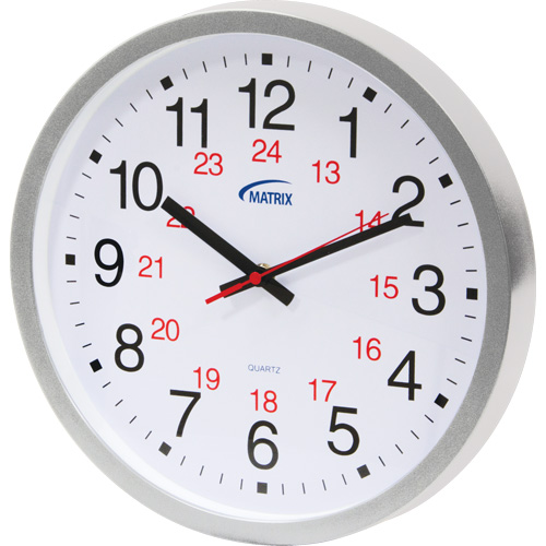 Horloge 12/24 h, Analogique, &agrave; piles, 12", Argent Groupe Belzile Dickner