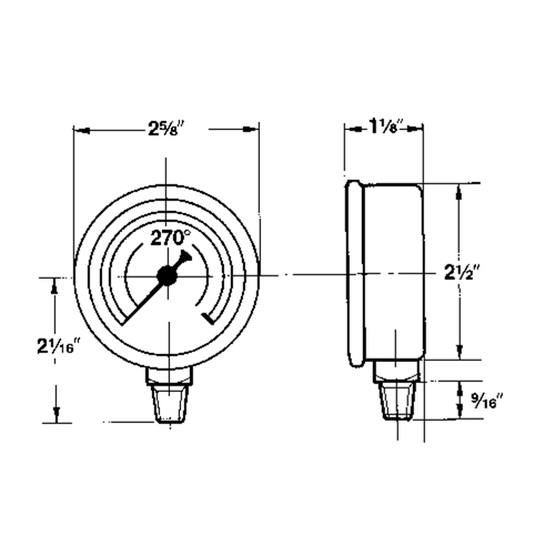 Manom&egrave;tres,  2-1/2", 30" Hg-0" Vac, Fixation inf&eacute;rieure, Analogique rempli de liquide Groupe Belzile Dickner