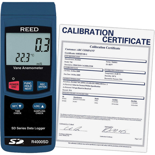 Thermo-an&eacute;mom&egrave;tre avec certificat ISO, Enregistrement des donn&eacute;es, Gamme de v&eacute;locit&eacute; d'air de 0,4 - 30 m/sec Groupe Belzile Dickner