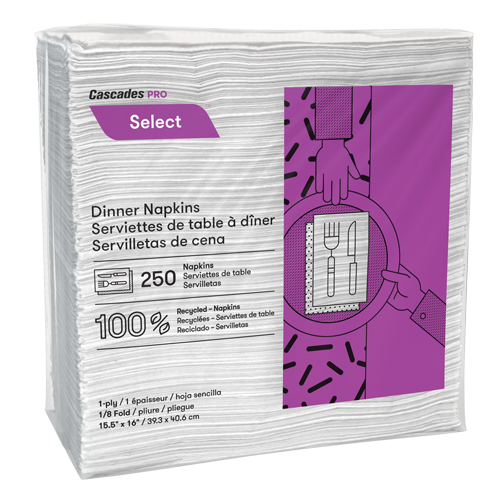 Pro Select 1/8 Fold Dinner Napkins, 1 Ply, 15.5" x 16" Groupe Belzile Dickner