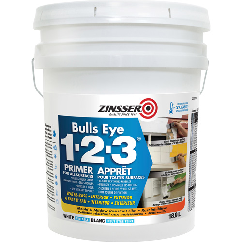 Bulls Eye 1-2-3&reg; Water-Base Primer, 18.9 L, Pail, White Groupe Belzile Dickner