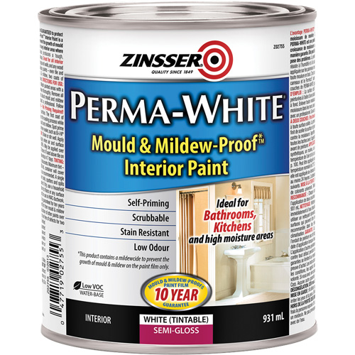 Perma-White&reg; Mold & Mildew-Proof Interior Paint, 931 ml, Can, White Groupe Belzile Dickner
