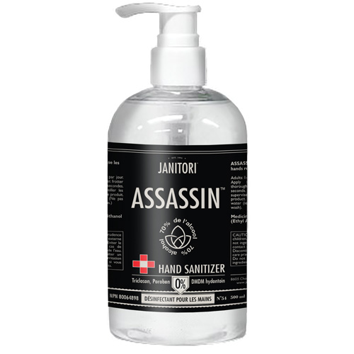 D&eacute;sinfectant pour les mains 54 Assassin, 500 ml, Bouteille &agrave; pompe, 70 % alcool Groupe Belzile Dickner