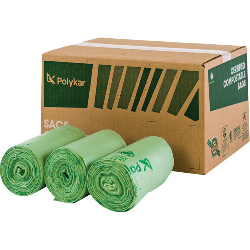Certified Compostable Bags, Regular, 17" L x 17" W, Green, 10 L (3 Gal.) Capacity Groupe Belzile Dickner