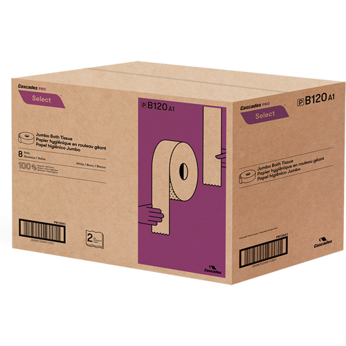 Pro Select&reg; Toilet Paper, Jumbo Roll, 2 Ply, 900' Length, White Groupe Belzile Dickner