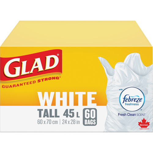 Sacs &agrave; ordures hauts 45 L avec Febreze, R&eacute;gulier, 24" la x 28" lo, Blanc Groupe Belzile Dickner
