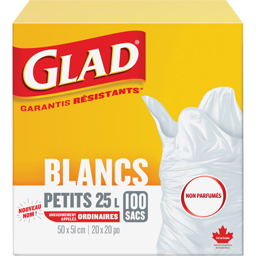 Small 25L Unscented Garbage Bags, Regular, 20" W x 20" L, White Groupe Belzile Dickner