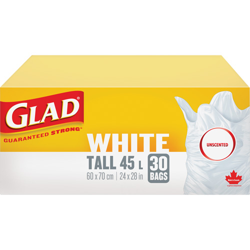 Sacs &agrave; ordures hauts 45 L sans parfum, R&eacute;gulier, 24" la x 28" lo, Blanc Groupe Belzile Dickner