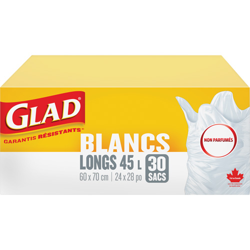 Sacs &agrave; ordures hauts 45 L sans parfum, R&eacute;gulier, 24" la x 28" lo, Blanc Groupe Belzile Dickner