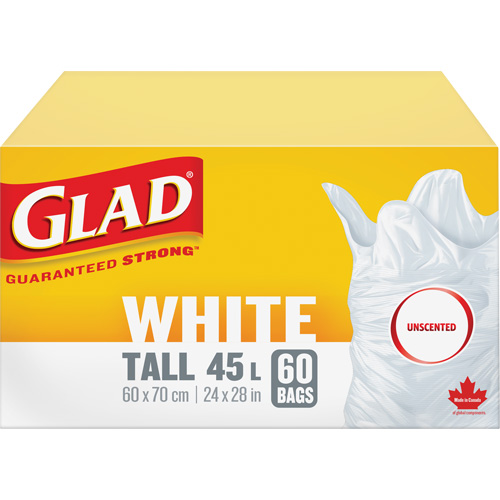Tall 45L Unscented Garbage Bags, Regular, 24" W x 28" L, White Groupe Belzile Dickner