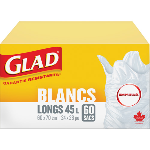 Tall 45L Unscented Garbage Bags, Regular, 24" W x 28" L, White Groupe Belzile Dickner