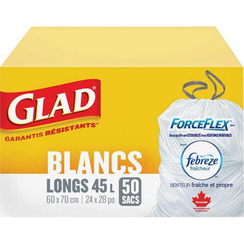 Sacs &agrave; ordures hauts 45 L avec Febreze, R&eacute;gulier, 24" la x 28" lo, Blanc Groupe Belzile Dickner