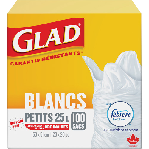 Petits sacs &agrave; ordures 25 L avec Febreze, R&eacute;gulier, 20" la x 20" lo, Blanc Groupe Belzile Dickner