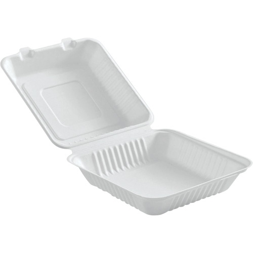 Compostable Hinged Food Containers, Bagasse, Square Groupe Belzile Dickner