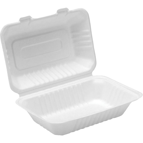 Compostable Hinged Food Containers, Bagasse, Rectangular Groupe Belzile Dickner