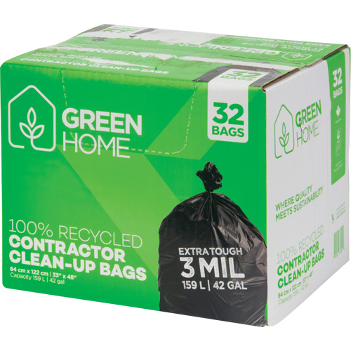Green Home Garbage Bags, Strong, 33" W x 48" L, 3 mils, Black, 159 L (42 Gal.) Capacity Groupe Belzile Dickner