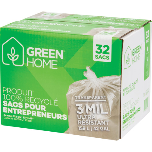 Green Home Garbage Bags, Strong, 33" W x 48" L, 3 mils, Clear, 159 L (42 Gal.) Capacity Groupe Belzile Dickner