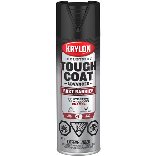 Peinture Tough Coat avec technologie Rust Barrier, Noir, Semi-brillant, 425 g, Canette a&eacute;rosol Groupe Belzile Dickner