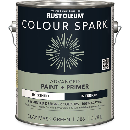 Colour Spark Interior Pre-Tinted Paint + Primer Wall Paint, Clay Mask Green, Eggshell, 3.78 L, Gallon Groupe Belzile Dickner