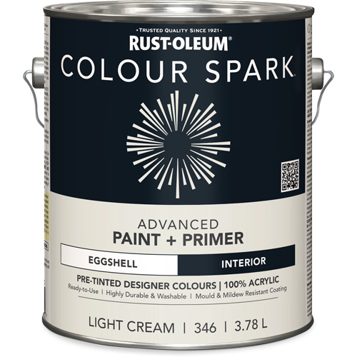 Colour Spark Interior Pre-Tinted Paint + Primer Wall Paint, White Cotton, Semi-Gloss, 3.78 L, Gallon Groupe Belzile Dickner