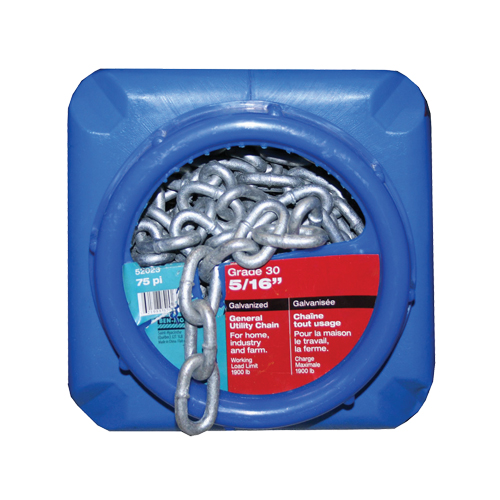 Chaînes galvanis&eacute;es par immersion &agrave; chaud, Acier au carbone, 5/16" x 75' (22,9 m) l, Calibre 30, Charge d'utilisation 1900 lb (0,95 tonne) Groupe Belzile Dickner