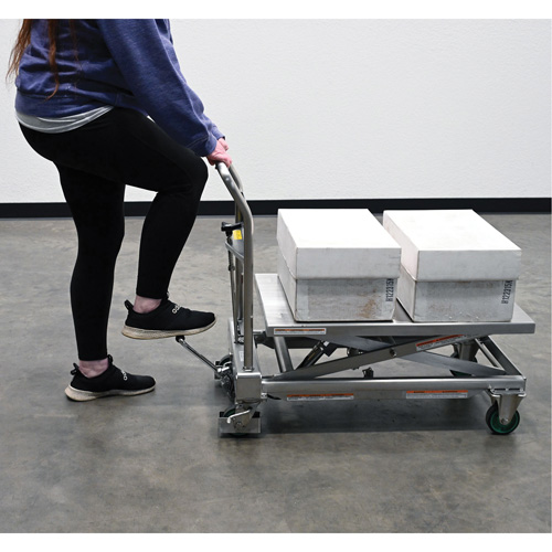 Table &eacute;l&eacute;vatrice hydraulique &agrave; ciseaux, 31-1/2" lo x 19-1/2" la, Acier inoxydable, Capacit&eacute; 550 lb Groupe Belzile Dickner