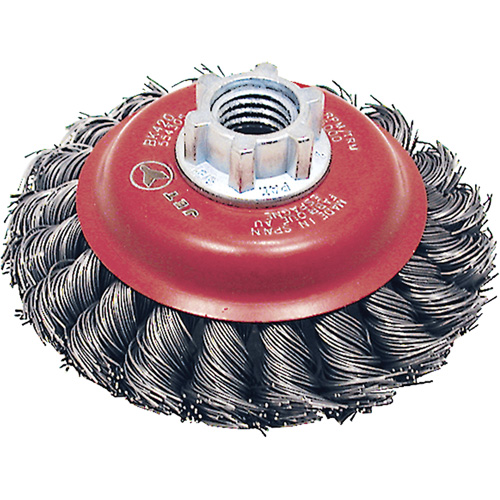 BK420T Knot Twisted Conical Brush, 4" Dia., 0.02" Fill, 5/8"-11 Arbor, Steel Groupe Belzile Dickner