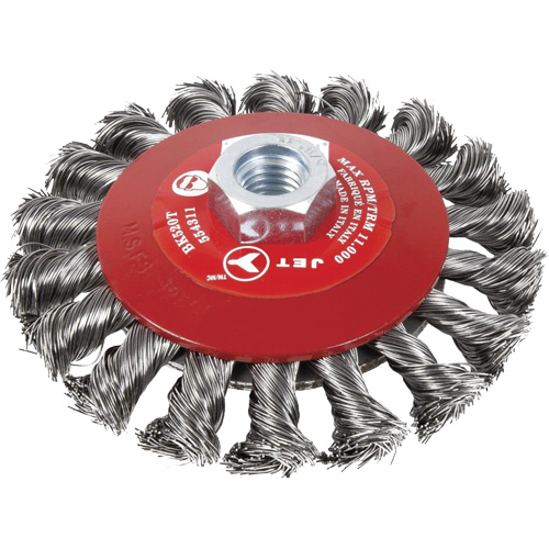 Knot Twisted Conical Bevel Brush, 6" Dia., 0.02" Fill, 5/8"-11 Arbor, Steel Groupe Belzile Dickner