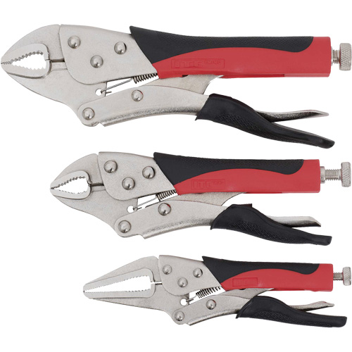 Cushion Grip Locking Plier Set, 6"/10"/7" Length, Curved Jaw/Long Nose Groupe Belzile Dickner