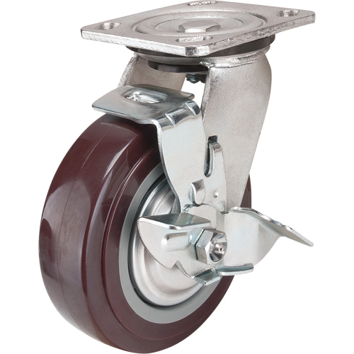 Caster, Swivel with Brake, 6" (152.4 mm), Polyurethane, 850 lbs. (385 kg.) Groupe Belzile Dickner
