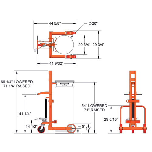 Grand chariot hydraulique HLCC pour bouteille de gaz liquide, Roues Polyur&eacute;thane, Base de 20" la x 20" p, 1000 lb Groupe Belzile Dickner
