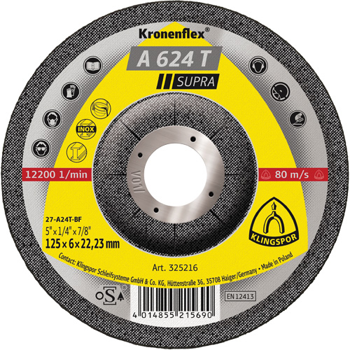 A 624 T Supra Kronenflex&reg; Grinding Disc, 5" x 1/4", 7/8" Arbor Groupe Belzile Dickner