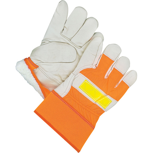 Gants d'ajusteur classiques haute visibilit&eacute;, Taille unique, Paume en Cuir fleur de vache, Doublure en Peluche d'acrylique Groupe Belzile Dickner
