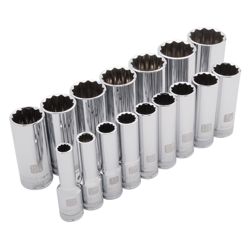 SAE Socket Set, 16 Pcs, 1/2" Drive Size, Deep Groupe Belzile Dickner