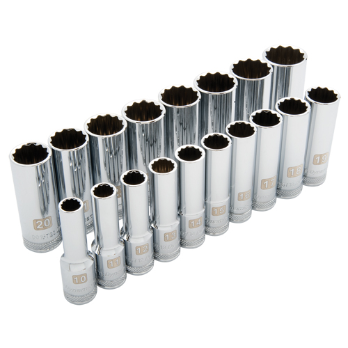 Metric Socket Set, 18 Pcs, 1/2" Drive Size, Deep Groupe Belzile Dickner